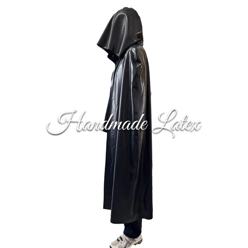 Black latex hooded cape - black,